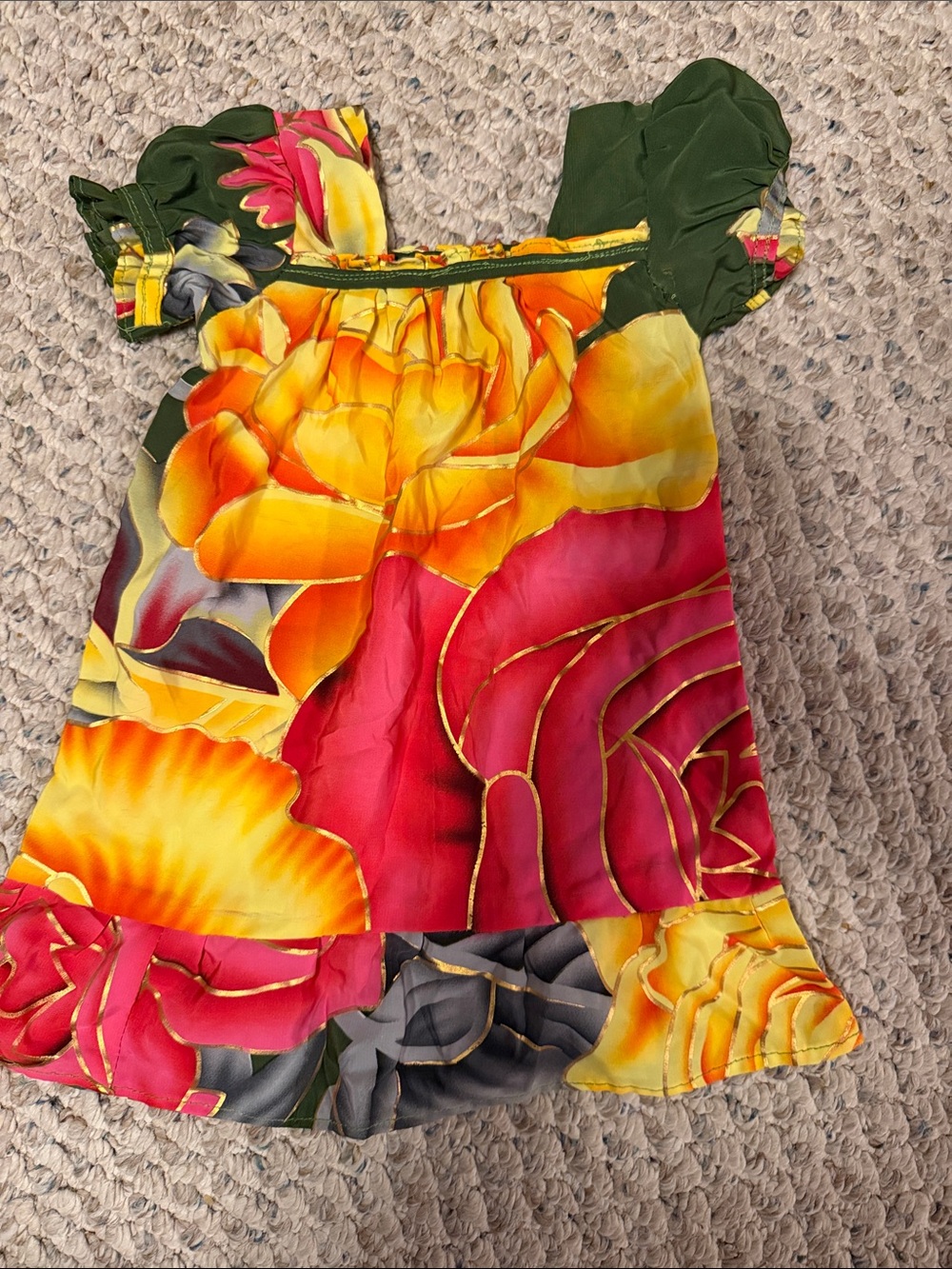 Girls Floral Ruffle Dress in Green, Yellow & Pink